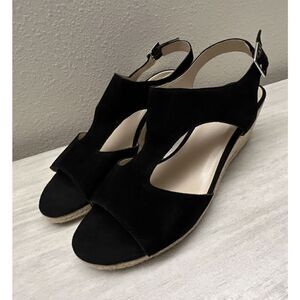 BANDOLINO Womens Sz 9M Black Natasha Wedge Leather Espadrille Shoes $70